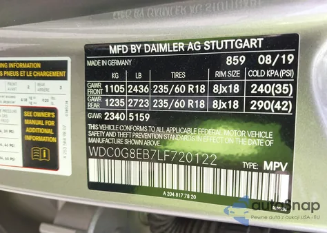 2020 Mercedes-Benz Glc 300 4Matic z USA, uszkodzony, nr VIN WDC0G8EB7LF720122